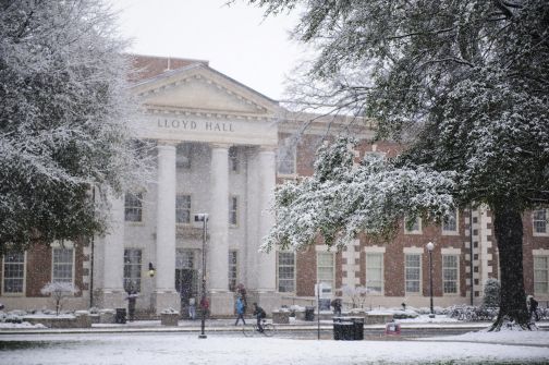 UA campus with snow