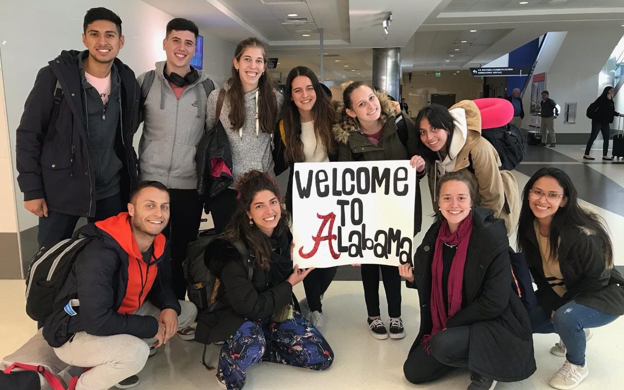 Friends of Fulbright students being welcomed at the airport