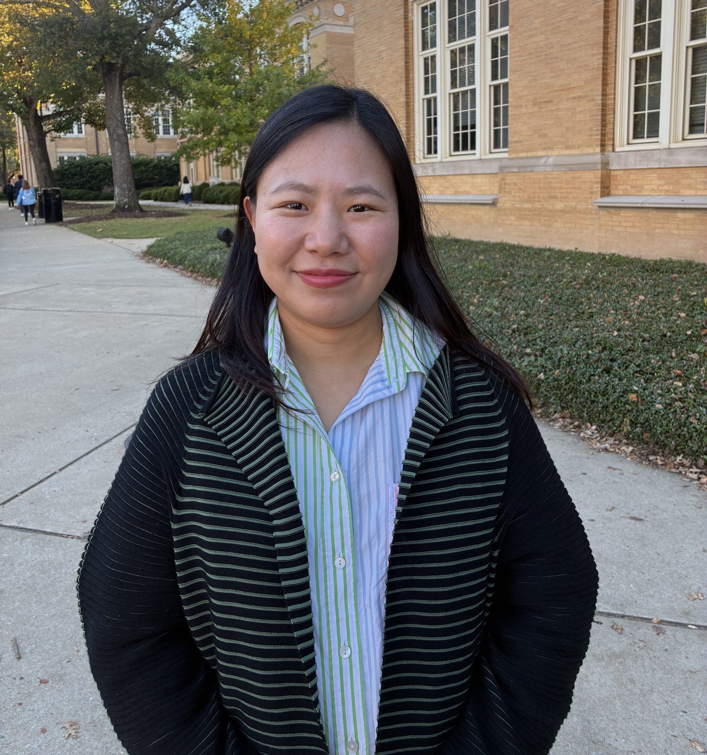 Jieun, an ELI student from South Korea in front of BB Comer.